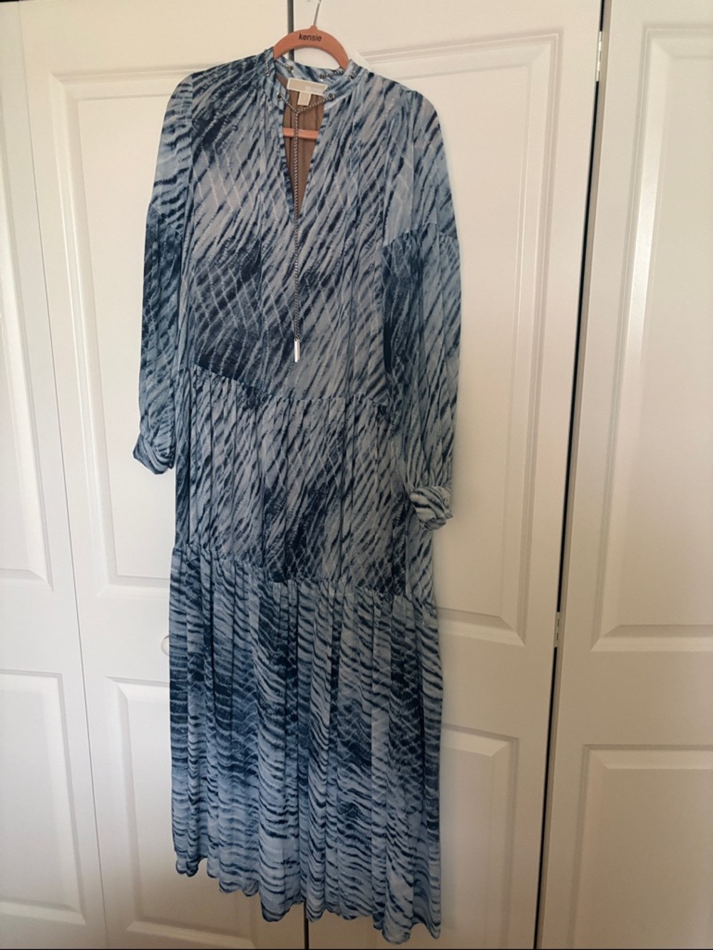 Michael Kors Blue Tie-Dye Long Sleeve Maxi Dress